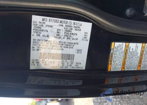 2003 Ford Explorer Nbx/Xlt z USA, uszkodzony, nr VIN 1FMZU73K33UC54036